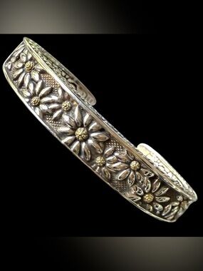 ANN KING JEWELLERY Daisy Floral Cuff Bracelet 925 Silver 18k Gold Jewelry